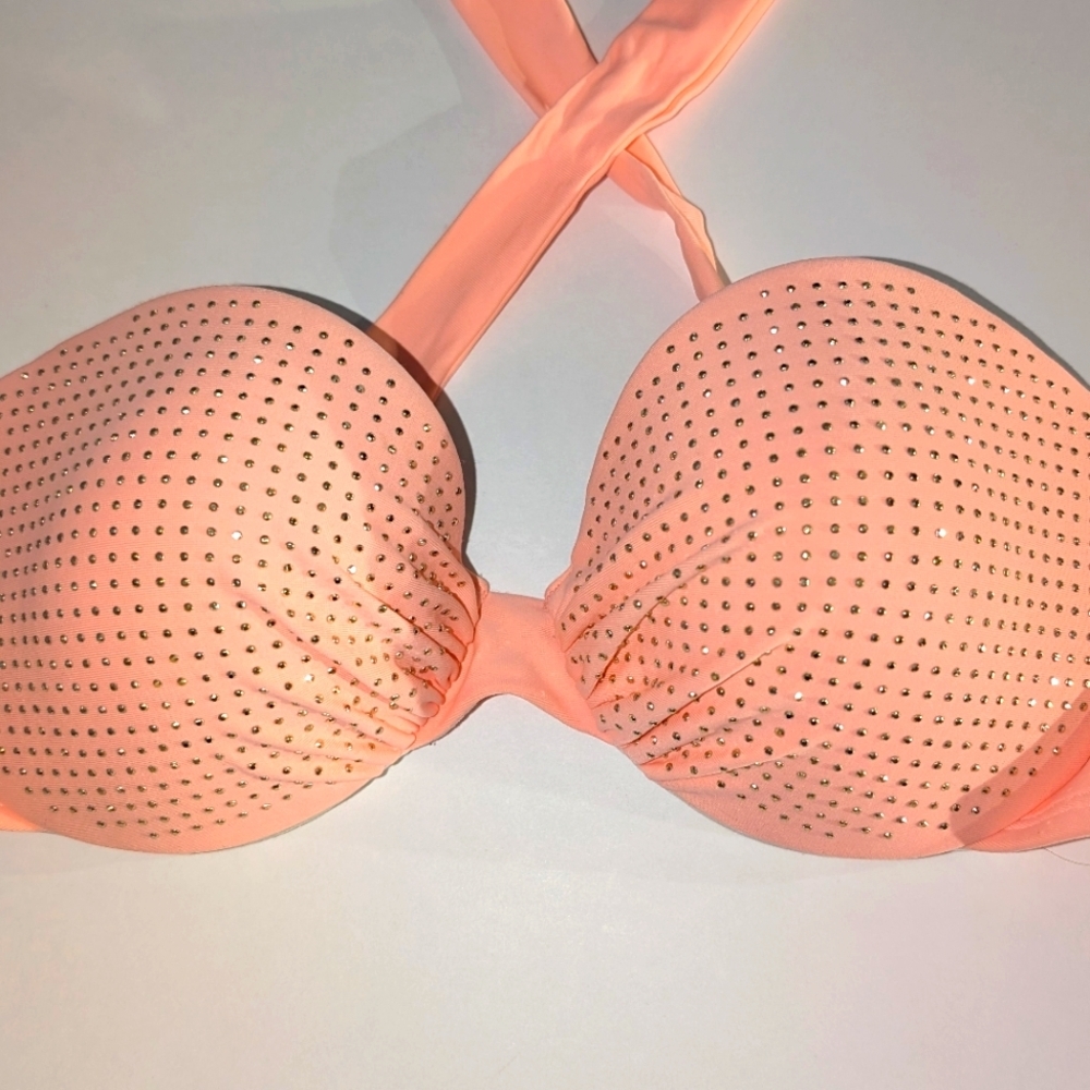 Coral Rinstone Bikini Top. Medium Adjustable Straps, PushUp